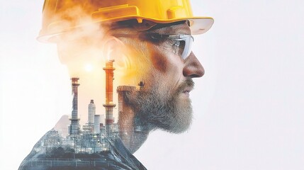 Poster - Industrial Engineer Profile with Power Plant Background Portrait