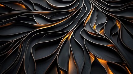 Poster - A close-up view of a textured surface featuring flowing, wavy patterns in dark shades with hints of warm light, creating a dynamic visual experience.