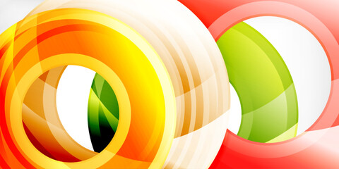 Leinwandbilder - Abstract design features overlapping translucent circles. Yellow, green, white, peach hues blend creating dynamic visual effect. Smooth gradients suggest movement, depth.