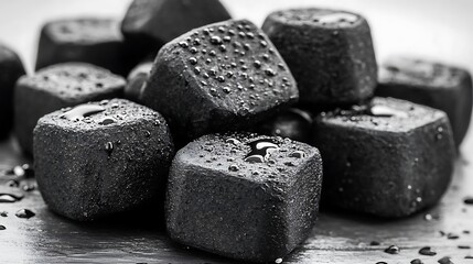 Poster - Close up of Wet Gray Cubes on Textured Background