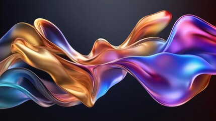 Poster - A vibrant, flowing abstract design featuring smooth curves in shades of blue, orange, and purple against a dark background.