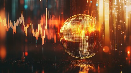 Poster - Holographic Globe With Financial Chart Background And Light Effects
