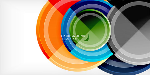 Poster - Abstract colorful circles overlap creating dynamic visual effect. Bright hues blend with gray tones on white background. Modern design element.