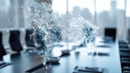 Poster - Abstract Digital World Map with Double Exposure Effect in Meeting Room