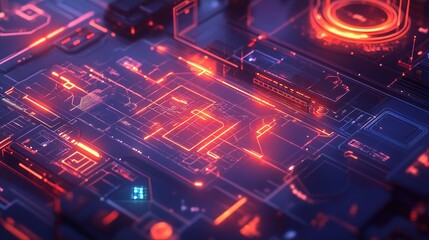 Poster - Futuristic Construction Engineering Concept with Neon Elements and Patterns