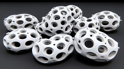 Poster - White Porous Organic Forms on Dark Gray Background