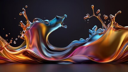 Poster - A vibrant, abstract representation of flowing liquid, featuring colorful waves and splashes against a dark background.