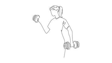 Poster - self drawing animation of single continuous line drawing a woman lifting dumbbells in each hand. exe