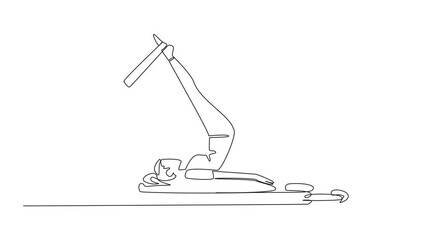 Poster - Animation of single continuous line drawing woman posing on fitness equipment. Exercise to maintain body. Make it always healthy. Training. Adult women activities. Pilates Day. Full length motion