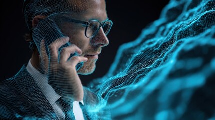 Poster - Professional Businessman Making a Phone Call with Digital Effects