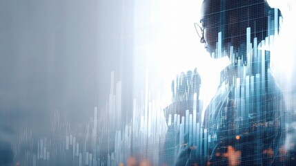 Poster - Investor Analyzing Stock Trends with Double Exposure Technique