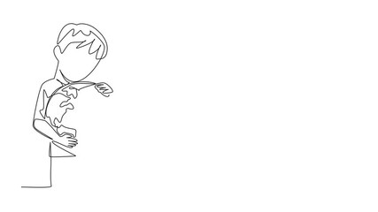 Poster - Animated self drawing of single continuous line drawing the boy hugging globe. A symbol of keeping tightly. Not making air pollution. Protecting the earth. World Give Day. Full length animation