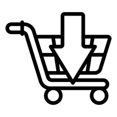 Poster - Shopping trolley with arrow line icon, shopping concept. Vector graphics. Upload to cart, add sign on white background, style mobile or design.