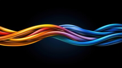 Poster - A vibrant wave of colorful lines flowing elegantly against a dark background, creating a dynamic and artistic visual experience.