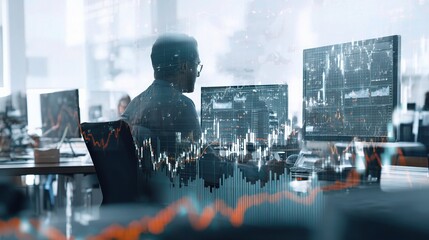 Poster - Businessman Analyzing Stock Market Data in Modern Office Environment