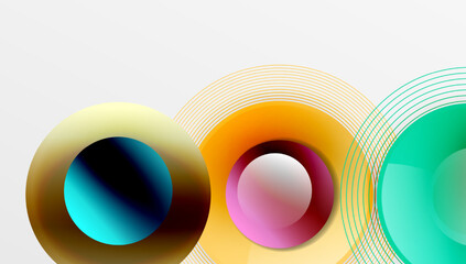 Fototapete - Abstract composition featuring overlapping colorful circles, gradients, lines. Modern design, vibrant hues create dynamic visual experience. Minimalist aesthetic.