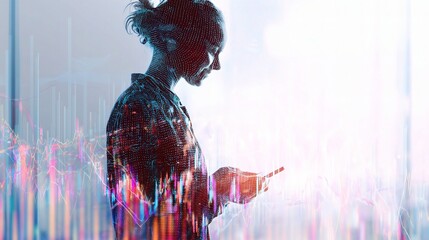 Poster - Double Exposure Concept with Forex Graph and Holographic Elements
