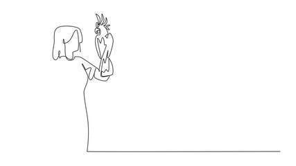 Poster - animated self drawing of continuous one line drawing cockatoo bird perched on hand of woman. the mos