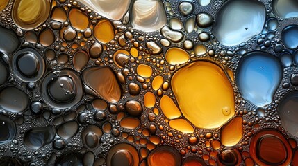 Poster - A vibrant abstract image featuring bubbles of various sizes and colors, creating a mesmerizing, fluid pattern against a dark background.