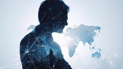 Poster - Double Exposure Stock Market Trading Graph with Person Silhouette