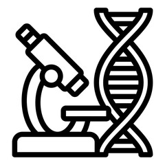 Poster - microscope with dna chain line icon, genetic research concept. vector graphics. laboratory test with