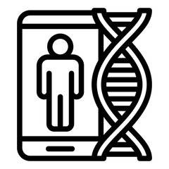 Poster - Smartphone user and DNA chain  line icon, genetic research concept. Vector graphics. Genome test app on phone sign on white background, style mobile or design.