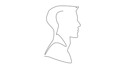 Poster - Animated self drawing of single one line drawing the head of a young man with a piggy bank in the middle of his head. Investing for financial freedom. Inside the Head of Man. Full length animation