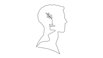 Poster - self drawing animation of single continuous line drawing the head of a man with a money tree in a po