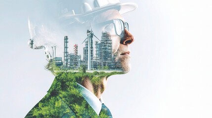 Poster - Engineer in Oil Refinery with Double Exposure Technique
