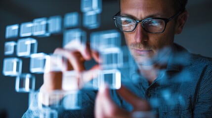 Poster - Male Entrepreneur Examining Glass Cube Prototype for Innovation