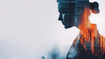 Poster - Double Exposure of Businesswoman with Technology and City Background