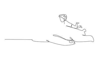 Poster - animation of single one line drawing boy reading book on cute bear. the lazy and the diligent who se