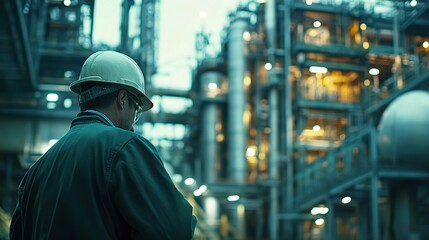 Poster - Engineer in Oil Refinery Overseeing Operations and Safety Protocols