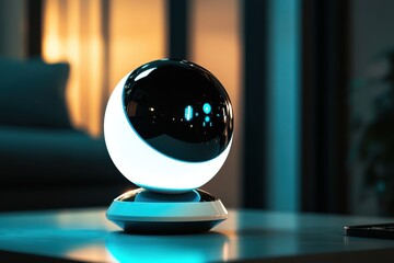 Poster - Modern light fixture creating ambiance in a cozy living room at night