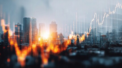 Poster - Double Exposure Index Graph with Urban Skyline and Sunrise Background