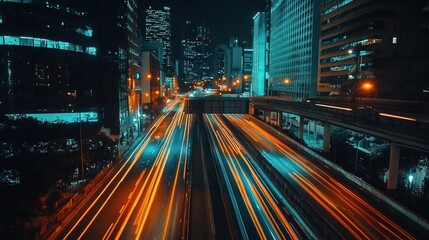 Poster - High-Speed Motion Blur with Light Trails in Futuristic Cityscape