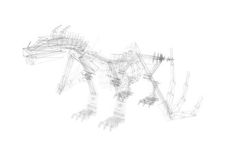 Poster - A skeletonized drawing of a dragon. The drawing is in black and white and is very detailed. The dragon appears to be in motion, with its wings spread out and its legs spread apart