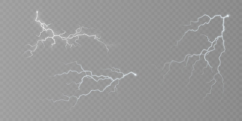 Poster - Realistic electrical lightning on transparent background. Vivid plasma arcs and glowing storm energy for thunder effects, sci-fi visuals or dramatic atmospheric scenes.