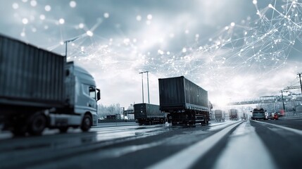 Poster - Advanced Logistics and Delivery Technology with Trucks and Network Lines