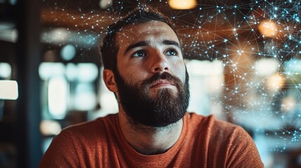 Poster - Man in coworking space contemplating futuristic technology ideas