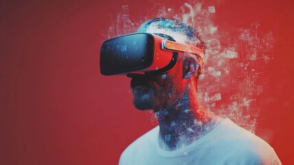 Poster - Man Using VR Headset with Digital Overlay in Creative Environment