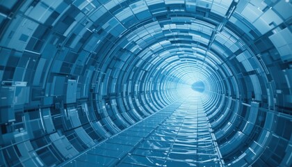 Poster - Exploring the depths of a futuristic digital tunnel virtual environment abstract concept high-tech viewpoint engaging visuals for immersive experiences