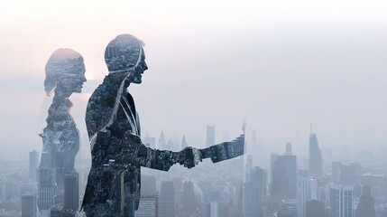 Poster - Futuristic Hologram Handshake Symbolizing AI Collaboration with Human