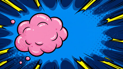 Poster - Pink Bubblegum Cloud and Blue Blast Comic Background