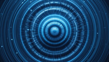 Poster - Dynamic light patterns creating circular waves digital abstract art blue color palette 3d visualization futuristic concept
