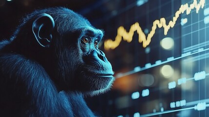 Poster - Double Exposure of Financial Indices with a Gorilla and Stock Charts