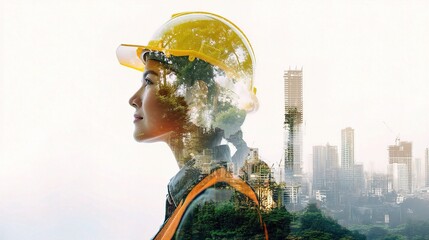 Poster - double exposure of civil engineer with urban landscape elements