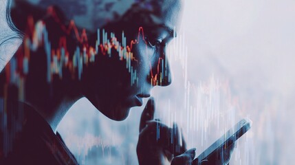 Poster - Double Exposure of Forex Graph Overlayed on a Thoughtful Person