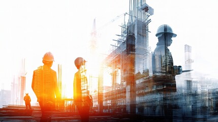 Poster - future engineering construction project with workers and building site