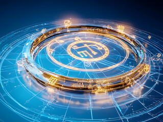Fototapete - Dynamic technology visualization futuristic setting digital art abstract environment aerial view innovation concept
